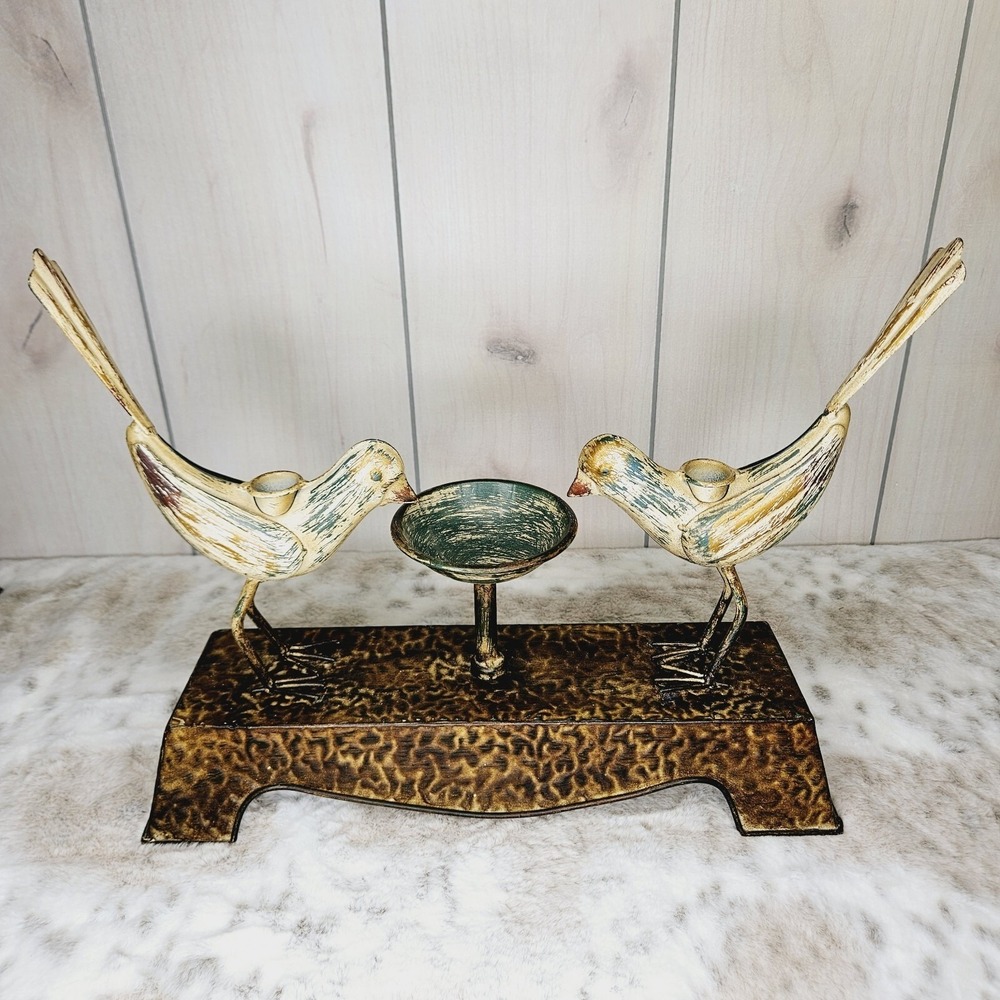 Unbranded Distressed Metal Bird Double Candle Holder Centerpiece Rustic Decor